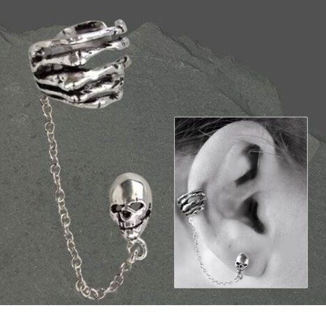 Cercel argint earcuff cu craniu Mana scheletica